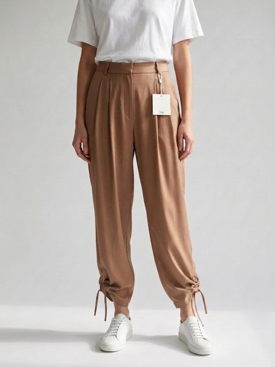 Tibi Pants - TIBI Mendini Twill Shirred Ruched Pants, Size 6, Sabro, Shiny, Drawstrin…